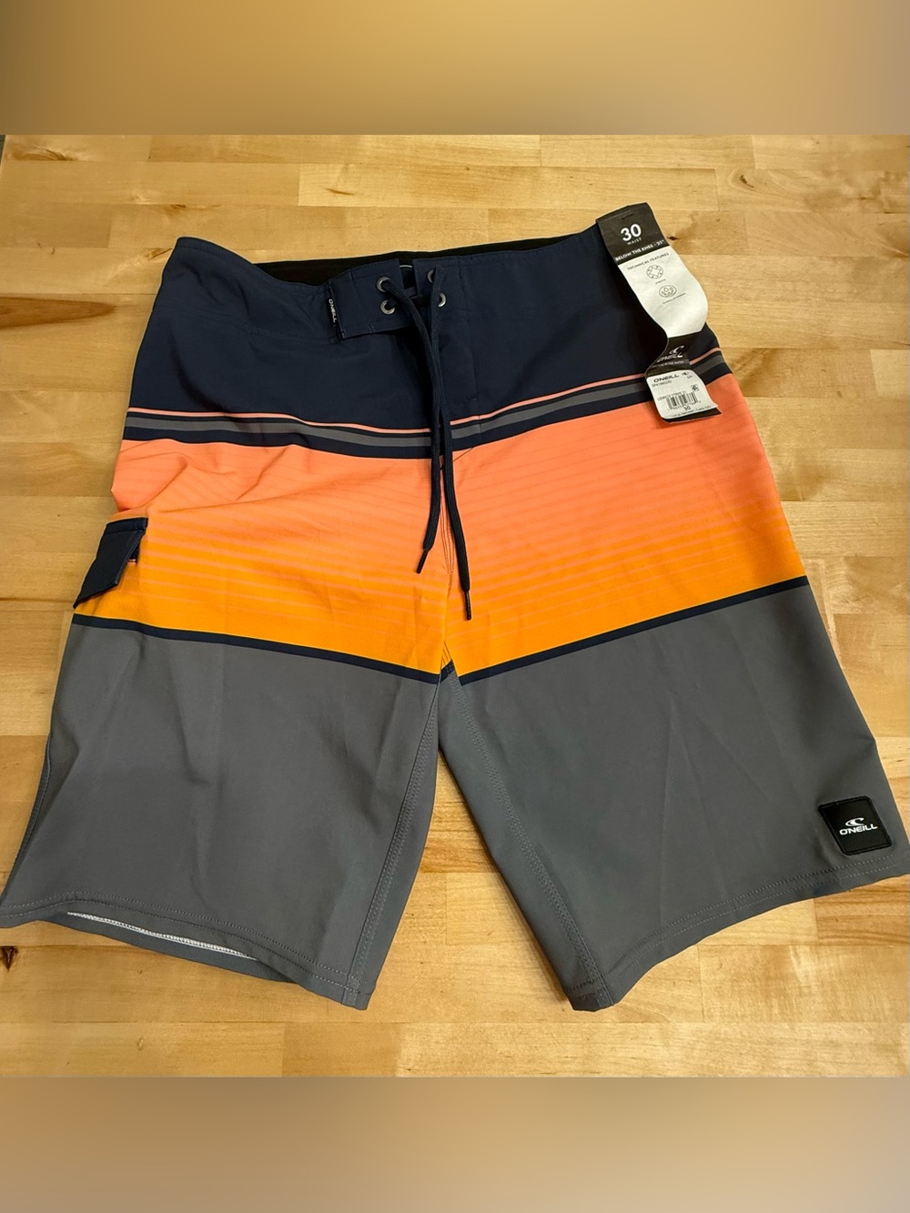 O'Neill Lennox Stripe Navy, Orange & Gray Gradient Board shorts NWT
